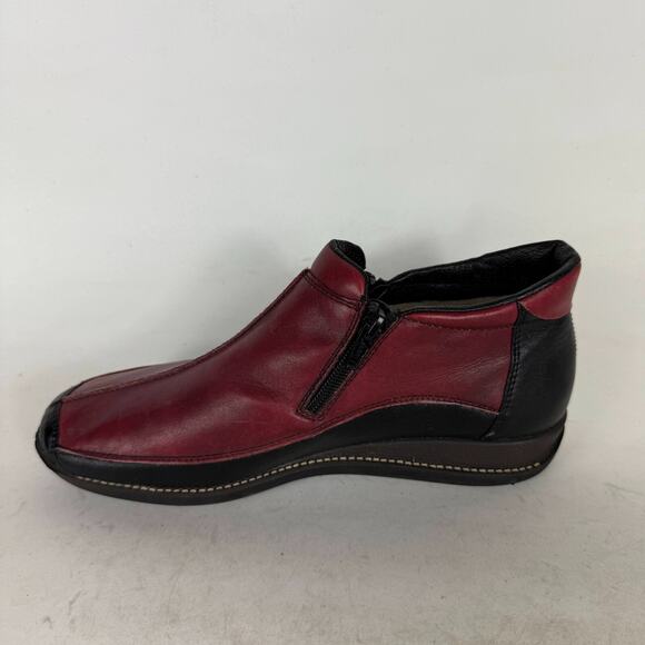Rieker Ankle Boots Women 9 Burgundy Black Leather Slip-On Side Zip Comfort Shoes - Picture 6 of 10